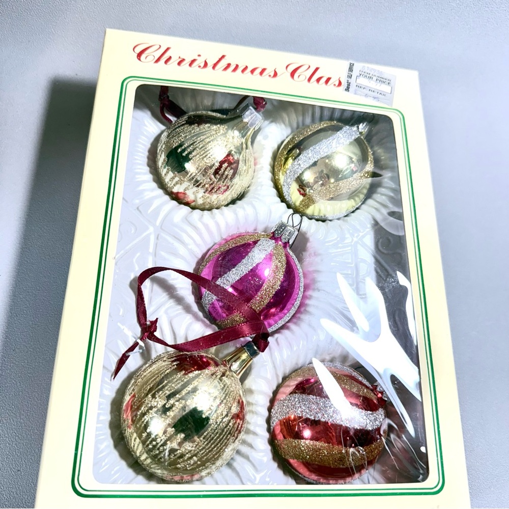 Vintage Mixed Lot of 5 Glitter Mercury Glass Ball Ornaments